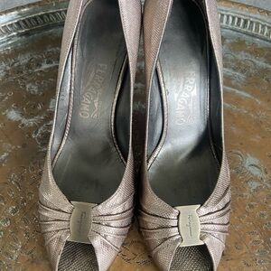 Salvatore Ferragamo Women's Metallic Peep-Toe Heels